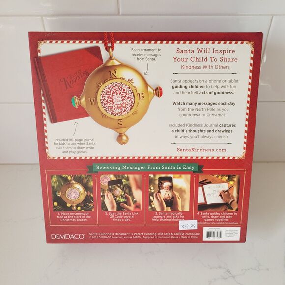 Christmas Ornament Santas Kindness Interactive QR Code Plus Journal Demdaco NEW - Picture 2 of 11